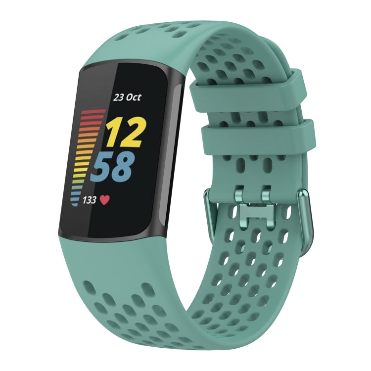 For Fitbit Charge 5 Solid Color Breathable Sports Silicone Watch Band(Pine Green) by bashfashion
