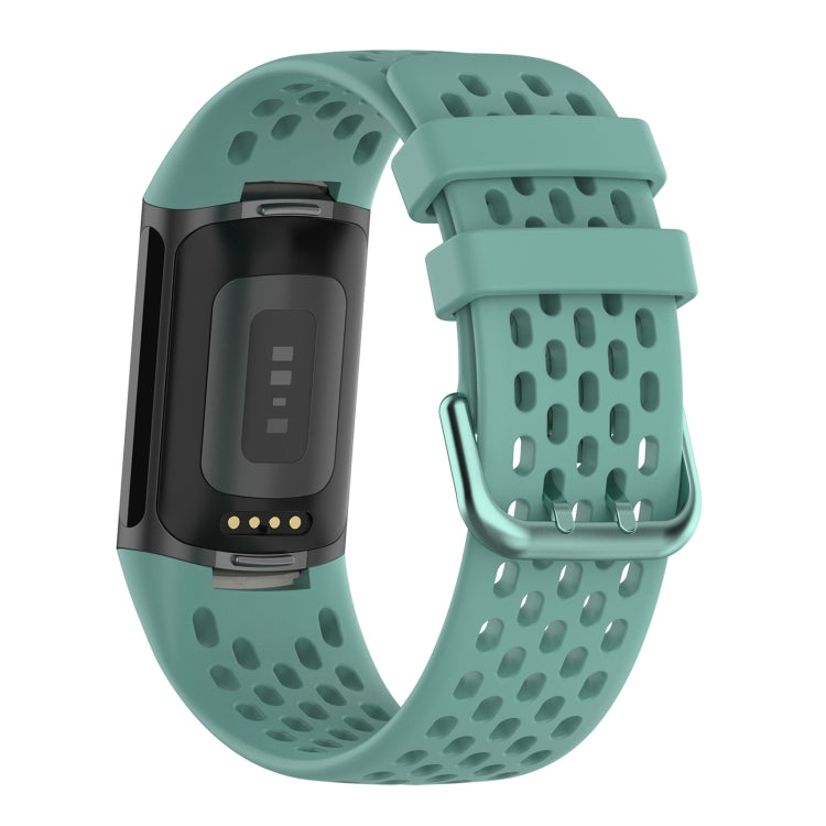 For Fitbit Charge 5 Solid Color Breathable Sports Silicone Watch Band(Pine Green) by bashfashion