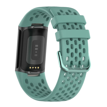 For Fitbit Charge 5 Solid Color Breathable Sports Silicone Watch Band(Pine Green) by bashfashion