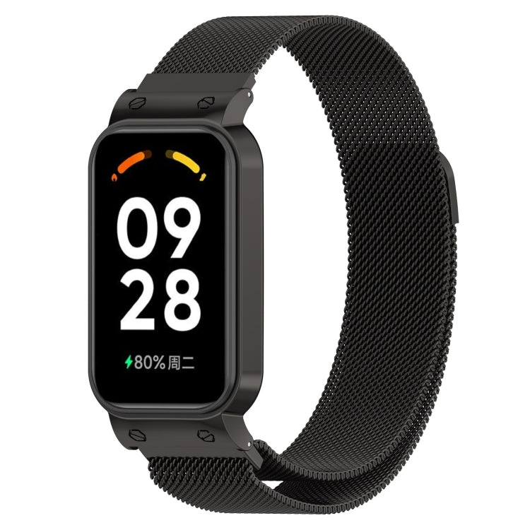 For Xiaomi Mi Band 8 Active Milan Magnetic Metal Steel Mesh Watch Band + Watch Frame(Black) by bashfashion