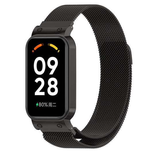 For Xiaomi Mi Band 8 Active Milan Magnetic Metal Steel Mesh Watch Band + Watch Frame(Black) by bashfashion