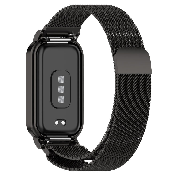 For Xiaomi Mi Band 8 Active Milan Magnetic Metal Steel Mesh Watch Band + Watch Frame(Black) by bashfashion