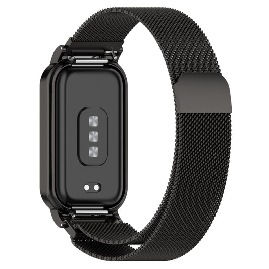 For Xiaomi Mi Band 8 Active Milan Magnetic Metal Steel Mesh Watch Band + Watch Frame(Black) by bashfashion