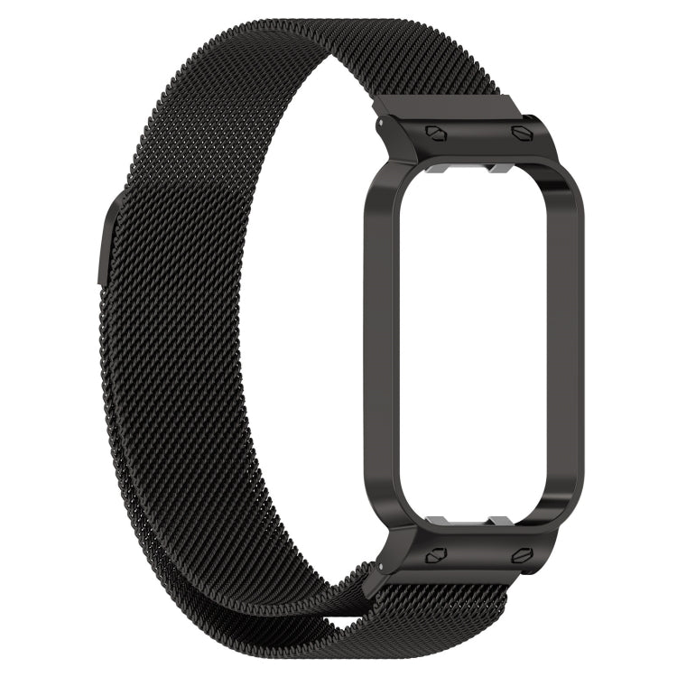 For Xiaomi Mi Band 8 Active Milan Magnetic Metal Steel Mesh Watch Band + Watch Frame(Black) by bashfashion