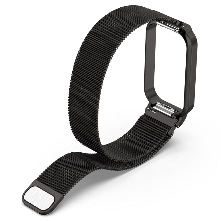For Xiaomi Mi Band 8 Active Milan Magnetic Metal Steel Mesh Watch Band + Watch Frame(Black) by bashfashion
