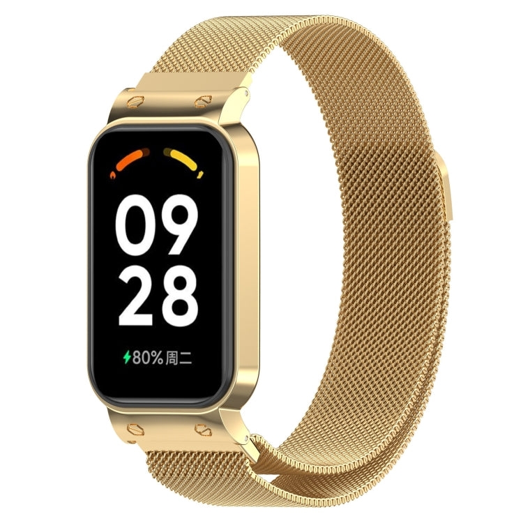 For Xiaomi Mi Band 8 Active Milan Magnetic Metal Steel Mesh Watch Band + Watch Frame(Gold) by bashfashion