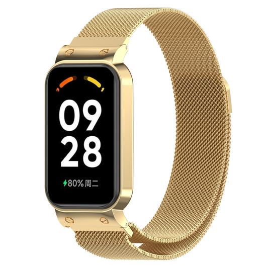 For Xiaomi Mi Band 8 Active Milan Magnetic Metal Steel Mesh Watch Band + Watch Frame(Gold) by bashfashion