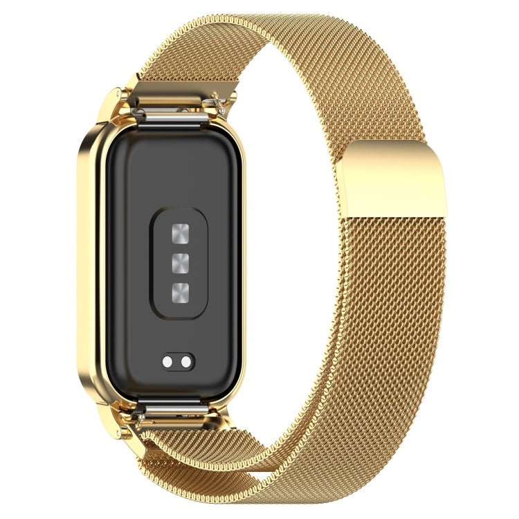 For Xiaomi Mi Band 8 Active Milan Magnetic Metal Steel Mesh Watch Band + Watch Frame(Gold) by bashfashion
