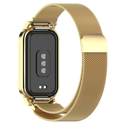 For Xiaomi Mi Band 8 Active Milan Magnetic Metal Steel Mesh Watch Band + Watch Frame(Gold) by bashfashion
