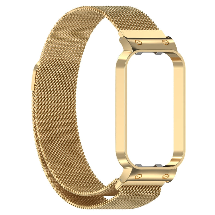 For Xiaomi Mi Band 8 Active Milan Magnetic Metal Steel Mesh Watch Band + Watch Frame(Gold) by bashfashion