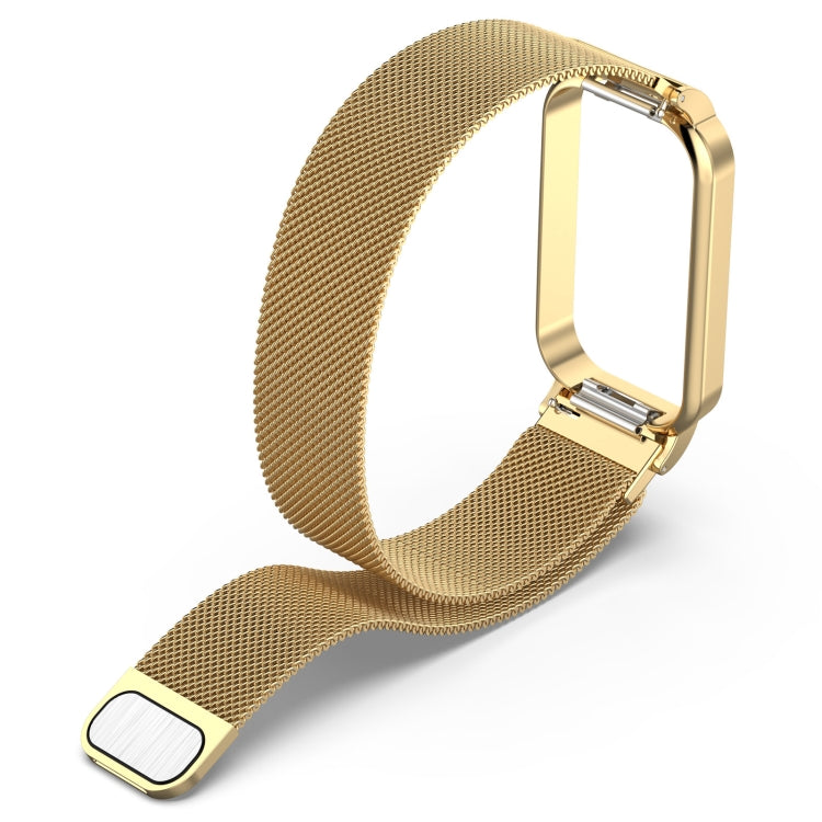 For Xiaomi Mi Band 8 Active Milan Magnetic Metal Steel Mesh Watch Band + Watch Frame(Gold) by bashfashion