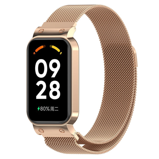 For Xiaomi Mi Band 8 Active Milan Magnetic Metal Steel Mesh Watch Band + Watch Frame(Rose Gold) by bashfashion