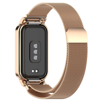 For Xiaomi Mi Band 8 Active Milan Magnetic Metal Steel Mesh Watch Band + Watch Frame(Rose Gold) by bashfashion