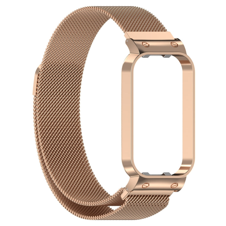 For Xiaomi Mi Band 8 Active Milan Magnetic Metal Steel Mesh Watch Band + Watch Frame(Rose Gold) by bashfashion