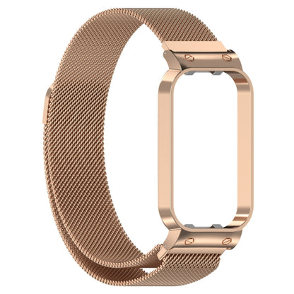 For Xiaomi Mi Band 8 Active Milan Magnetic Metal Steel Mesh Watch Band + Watch Frame(Rose Gold) by bashfashion