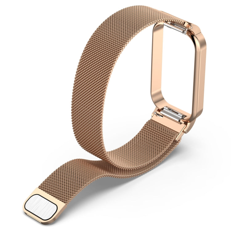 For Xiaomi Mi Band 8 Active Milan Magnetic Metal Steel Mesh Watch Band + Watch Frame(Rose Gold) by bashfashion