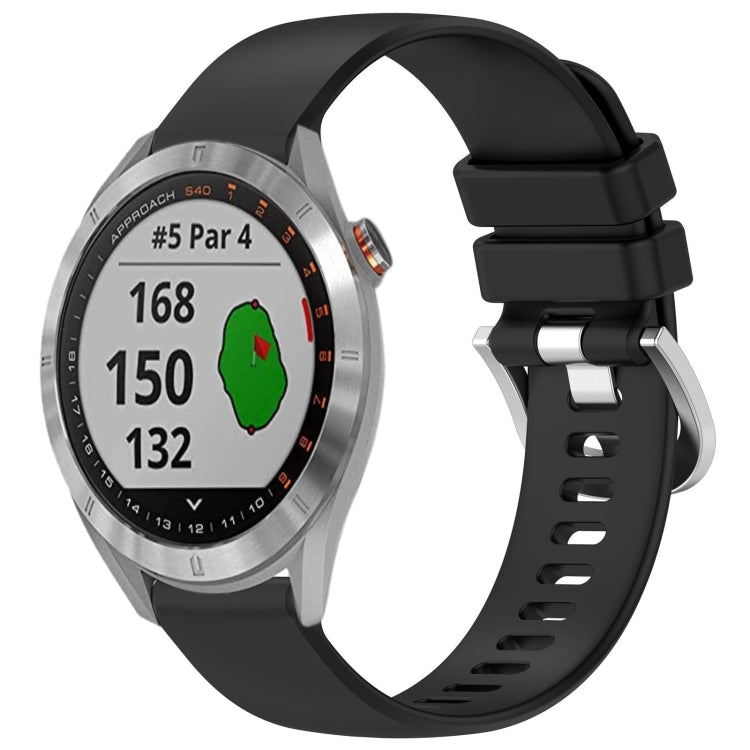 For Garmin Approach S40 Liquid Glossy Silver Buckle Silicone Watch Band(Black) by bashfashion
