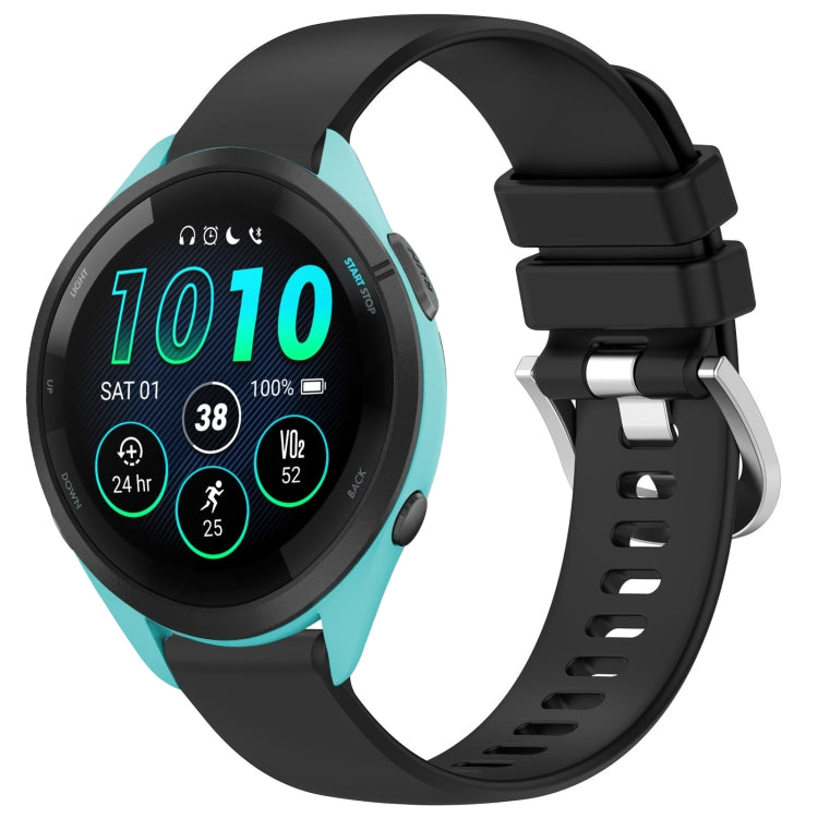 For Garmin Forerunner 265S Liquid Glossy Silver Buckle Silicone Watch Band(Black) by bashfashion