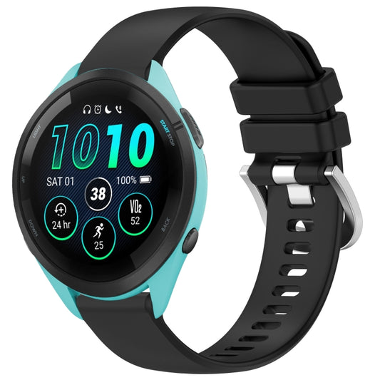 For Garmin Forerunner 265S Liquid Glossy Silver Buckle Silicone Watch Band(Black) by bashfashion