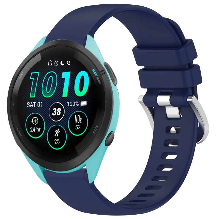 For Garmin Forerunner 265S Liquid Glossy Silver Buckle Silicone Watch Band(Dark Blue) by bashfashion