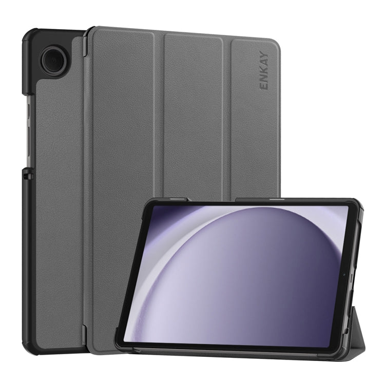For Samsung Galaxy Tab A9 8.7 ENKAY Tri-fold Custer Texture Leather Smart Tablet Case(Grey) by ENKAY
