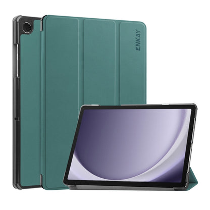 For Samsung Galaxy Tab A9+ 11.0 ENKAY Tri-fold Custer Texture Leather Smart Tablet Case(Dark Green) by ENKAY
