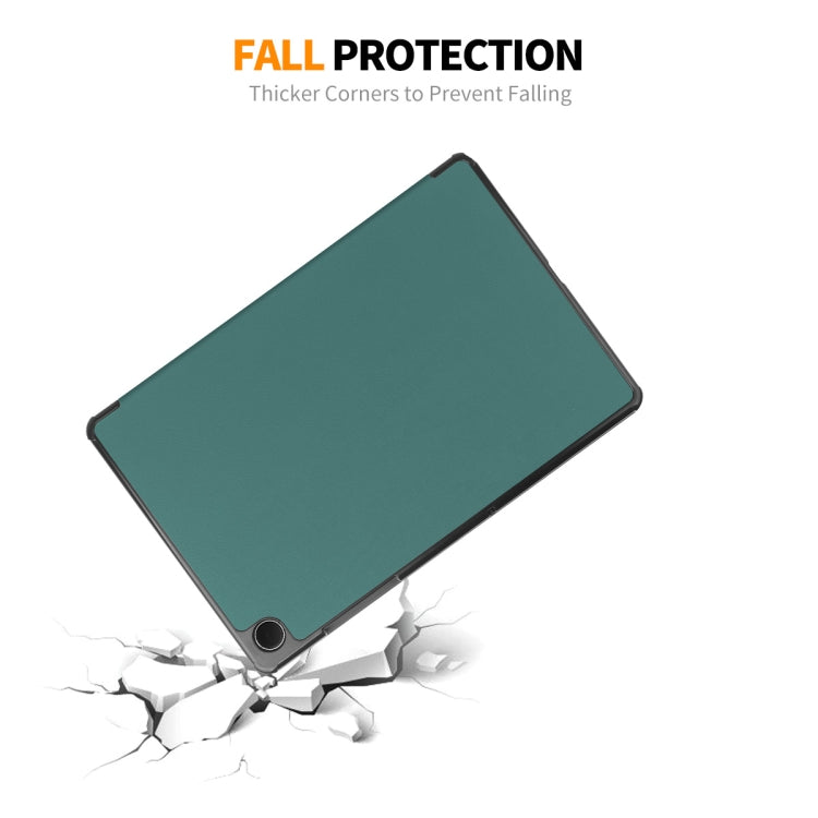 For Samsung Galaxy Tab A9+ 11.0 ENKAY Tri-fold Custer Texture Leather Smart Tablet Case(Dark Green) by ENKAY