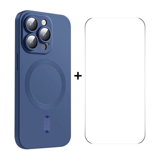 For iPhone 15 Pro Max ENKAY MagSafe Matte TPU Phone Case with Lens Film & Screen Glass Film(Dark Blue) by ENKAY
