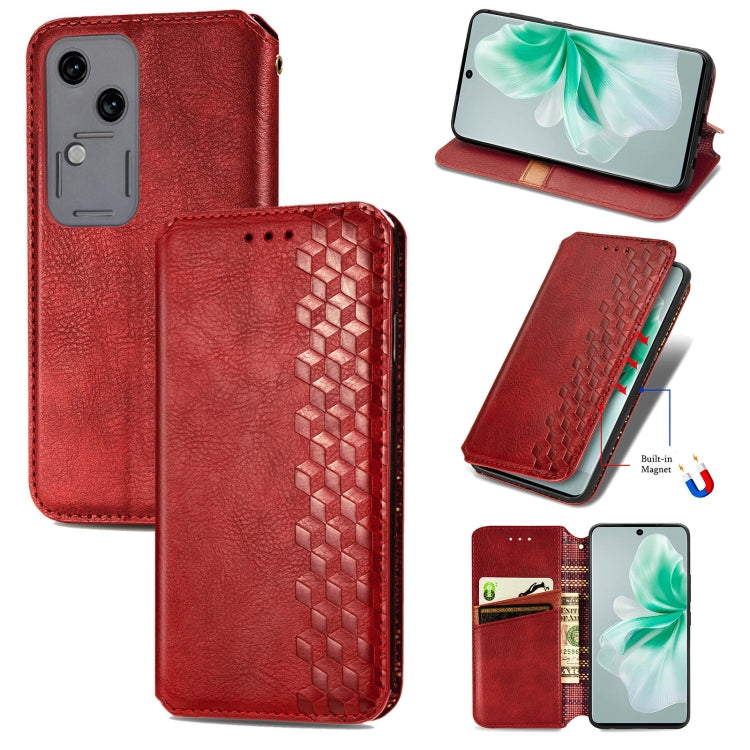 For vivo S18 Cubic Grid Pressed Magnetic Leather Phone Case(Red) by bashfashion