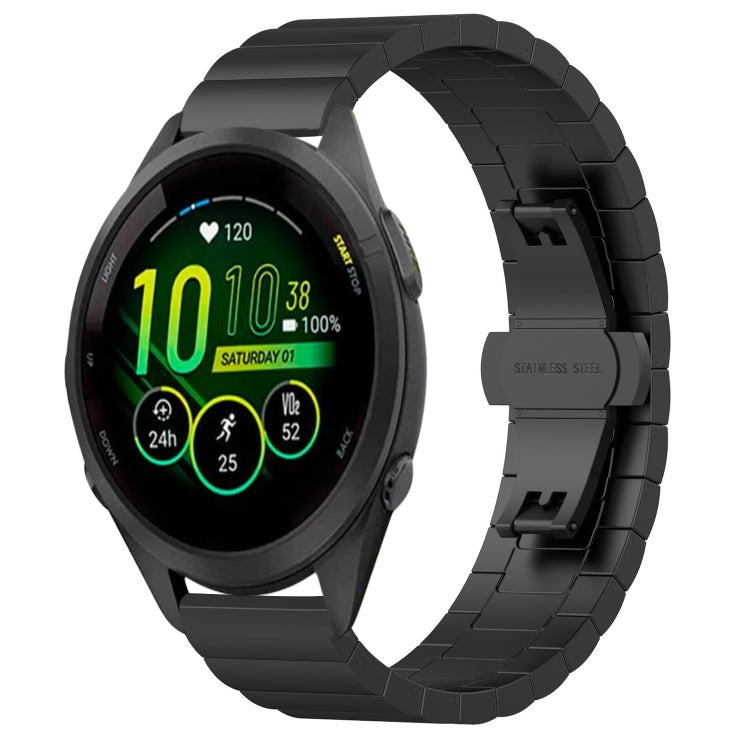 For Garmin Forerunner 265S One Bead Butterfly Buckle Stainless Steel Metal Watch Band(Black) by bashfashion