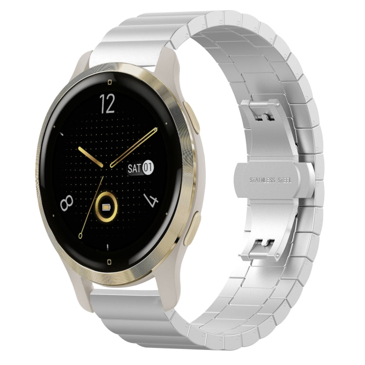 For Garmin Venu 2S One Bead Butterfly Buckle Stainless Steel Metal Watch Band(Silver) by bashfashion