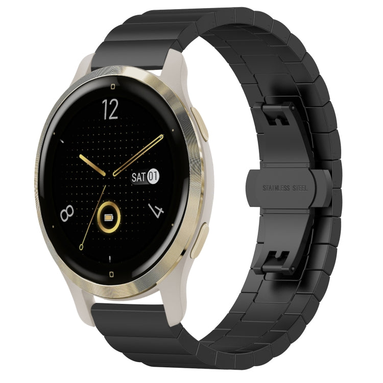 For Garmin Venu 2S One Bead Butterfly Buckle Stainless Steel Metal Watch Band(Black) by bashfashion