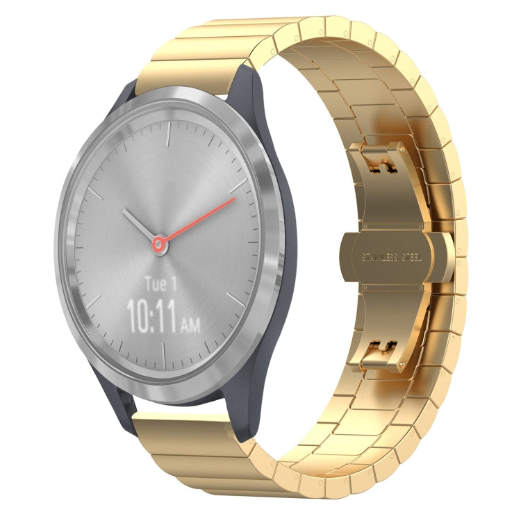 For Garmin Vivomove 3S One Bead Butterfly Buckle Stainless Steel Metal Watch Band(Gold) by bashfashion