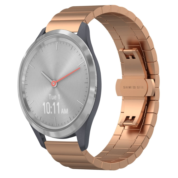For Garmin Vivomove 3S One Bead Butterfly Buckle Stainless Steel Metal Watch Band(Rose Gold) by bashfashion
