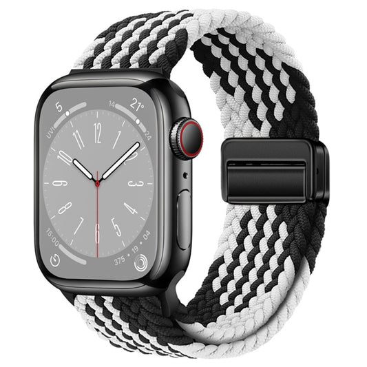 For Apple Watch Ultra 2 49mm Nylon Woven Magnetic Fold Buckle Watch Band(Z Black White) by bashfashion