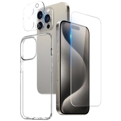 For iPhone 15 Pro NORTHJO 3 in 1 TPU Phone Case with Screen Film and Lens Film(Clear) by NORTHJO