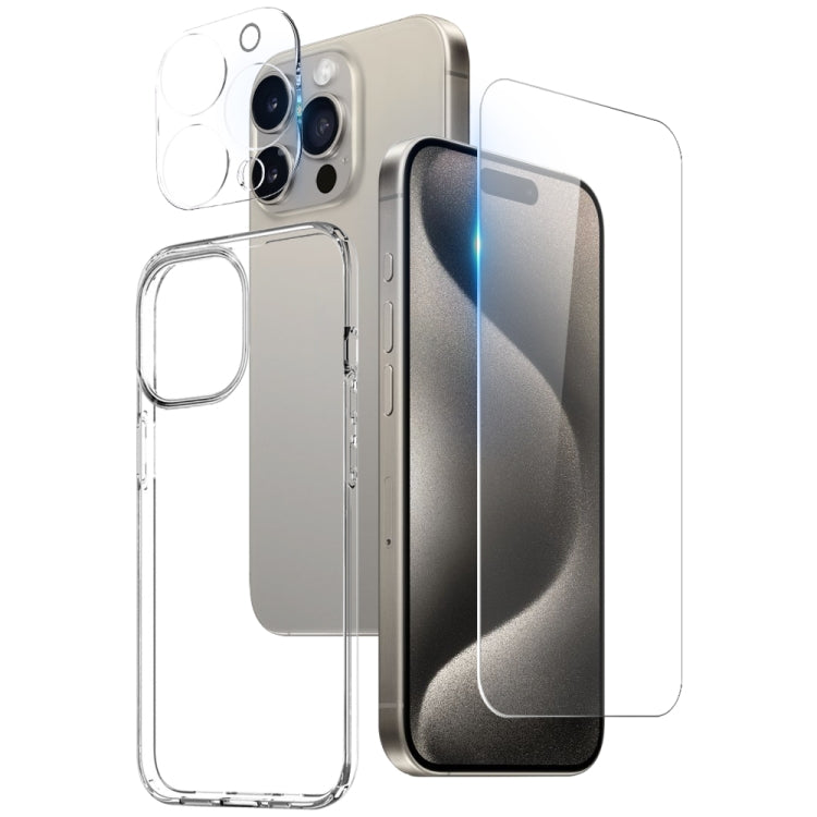 For iPhone 15 Pro Max NORTHJO 3 in 1 TPU Phone Case with Screen Film and Lens Film(Clear) by NORTHJO