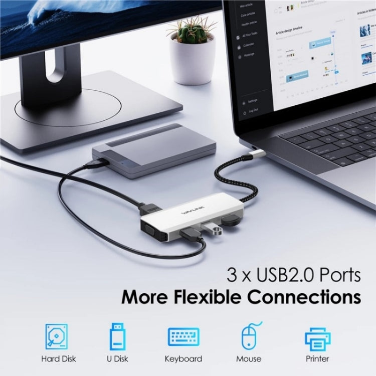 WAVLINK UMD304 Converter USB-C to Dual HD 4K 60Hz HUB 7-in-1 Laptop Docking Station by WAVLINK