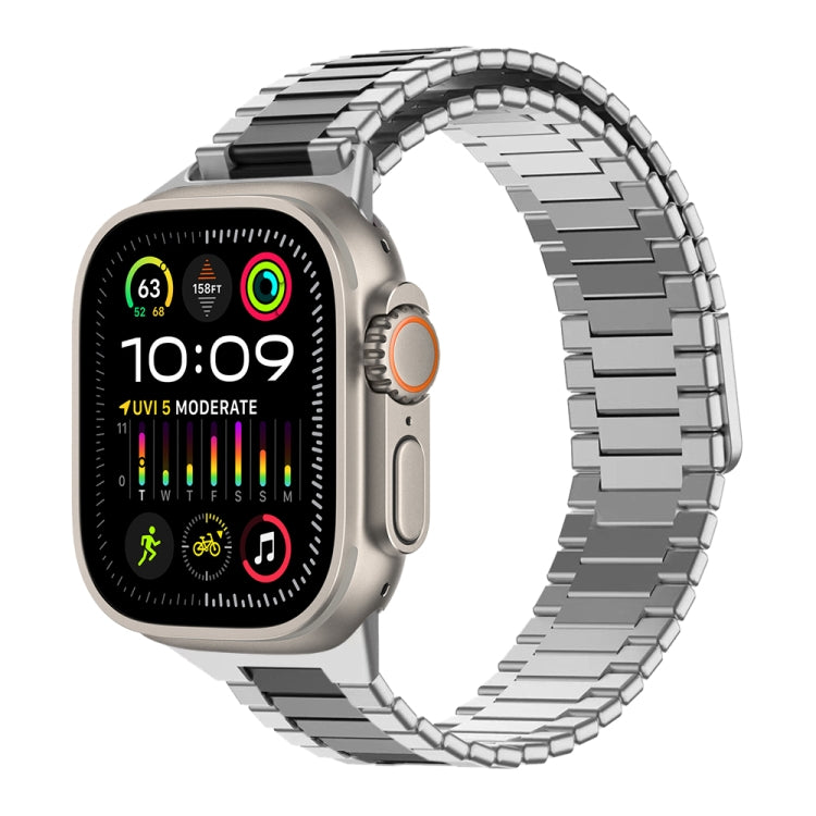 For Apple Watch Ultra 2 49mm Bamboo Magnetic Stainless Steel Metal Watch Strap(Silver Black) by bashfashion