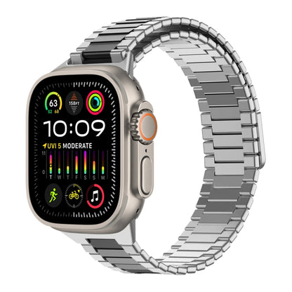 For Apple Watch Ultra 2 49mm Bamboo Magnetic Stainless Steel Metal Watch Strap(Silver Black) by bashfashion