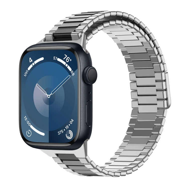 For Apple Watch Series 9 45mm Bamboo Magnetic Stainless Steel Metal Watch Strap(Silver Black) by bashfashion