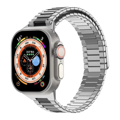 For Apple Watch Ultra 49mm Bamboo Magnetic Stainless Steel Metal Watch Strap(Silver Black) by bashfashion