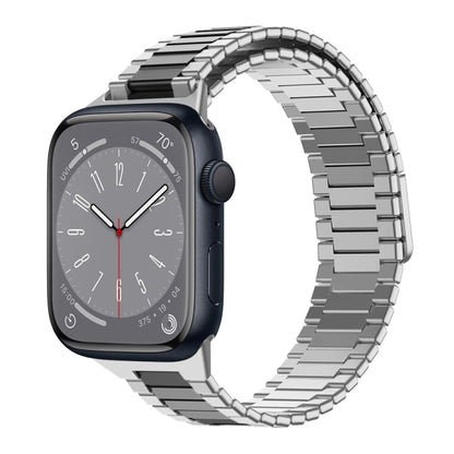 For Apple Watch Series 8 41mm Bamboo Magnetic Stainless Steel Metal Watch Strap(Silver Black) by bashfashion