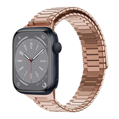 For Apple Watch Series 8 45mm Bamboo Magnetic Stainless Steel Metal Watch Strap(Rose Gold) by bashfashion