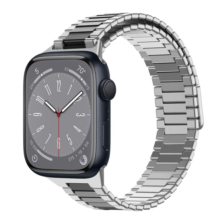 For Apple Watch Series 8 45mm Bamboo Magnetic Stainless Steel Metal Watch Strap(Silver Black) by bashfashion