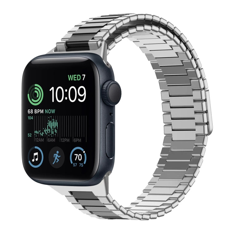 For Apple Watch SE 2022 44mm Bamboo Magnetic Stainless Steel Metal Watch Strap(Silver Black) by bashfashion