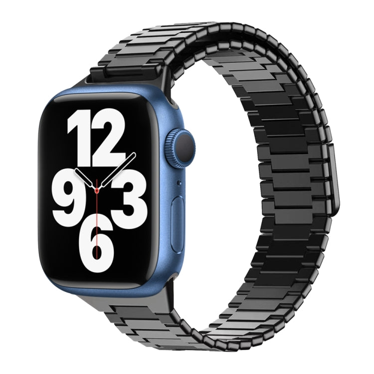 For Apple Watch Series 7 45mm Bamboo Magnetic Stainless Steel Metal Watch Strap(Black) by bashfashion