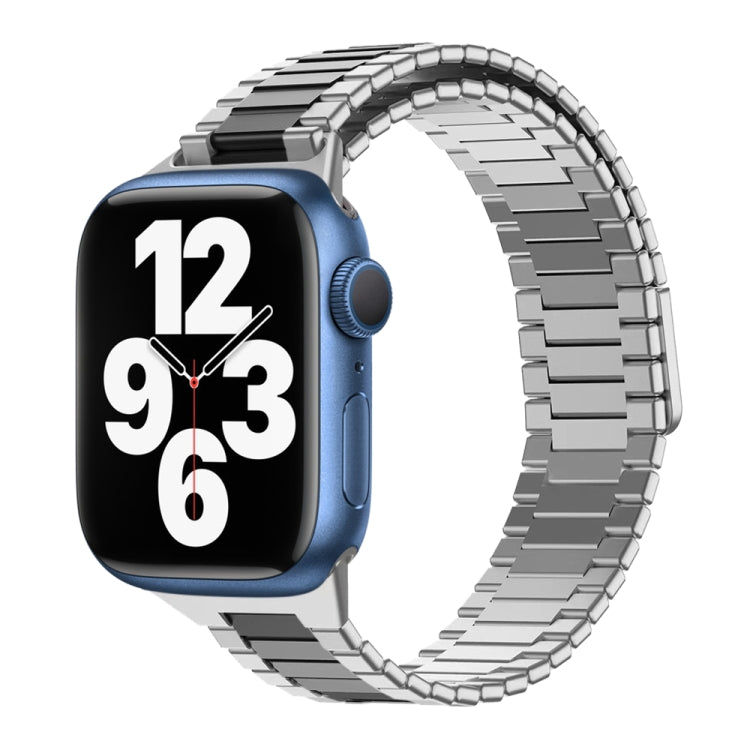 For Apple Watch Series 7 45mm Bamboo Magnetic Stainless Steel Metal Watch Strap(Silver Black) by bashfashion
