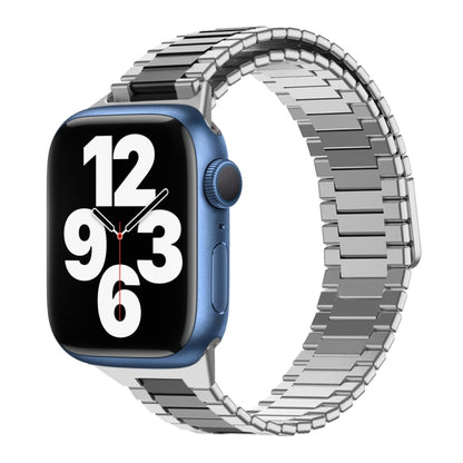 For Apple Watch Series 7 45mm Bamboo Magnetic Stainless Steel Metal Watch Strap(Silver Black) by bashfashion