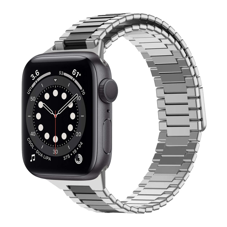 For Apple Watch Series 6 40mm Bamboo Magnetic Stainless Steel Metal Watch Strap(Silver Black) by bashfashion